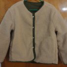 Reversible Green Canvas Teddy Faux Shearling Fleece Jacket S