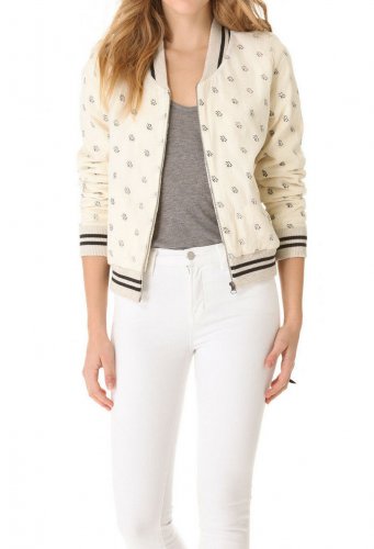 Townsen $198 Francis Ivory Embroidered Floral Baseball Bomber Jacket M