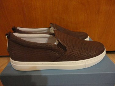Oroscuro Italy Basketweave Brown Leather Low Top Slip On Sneakers 40 10