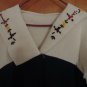 Oversized Hooded Floral Embroidered Colorblock Navy White Cardigan Coat S M