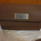 DKNY $198 Brown Luggage Saffiano Leather Double Flap Crossbody Bag