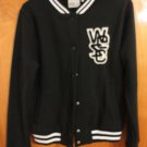 WeSC Black Fleece Applique Varsity Baseball Bomber Jacket M