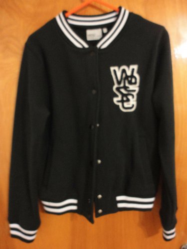 WeSC Black Fleece Applique Varsity Baseball Bomber Jacket M