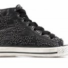 Ash Vibration Star Jewel Studded Black Leather Hi Top Trainer Sneakers 38 8