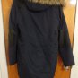 Noisy May Faux Leather Trim Fur Hooded Navy Blue Padded Parka Coat S