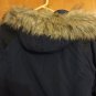 Noisy May Faux Leather Trim Fur Hooded Navy Blue Padded Parka Coat S
