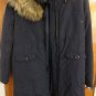 Noisy May Faux Leather Trim Fur Hooded Navy Blue Padded Parka Coat S