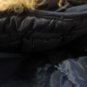 Noisy May Faux Leather Trim Fur Hooded Navy Blue Padded Parka Coat S