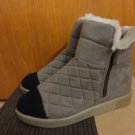 Cute Colorblock Quilted Faux Shearling Fur Sand Suede Sneakers Boots 5.5 6