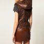 Glamorous ASOS Brown Faux Shearling Asymmetrical Hooded Moto Vest Jacket US 6