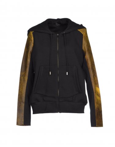 Francis Leon $425 Acid Yellow Leather Black Fleece Owen Hoodie Jacket 6 8 M