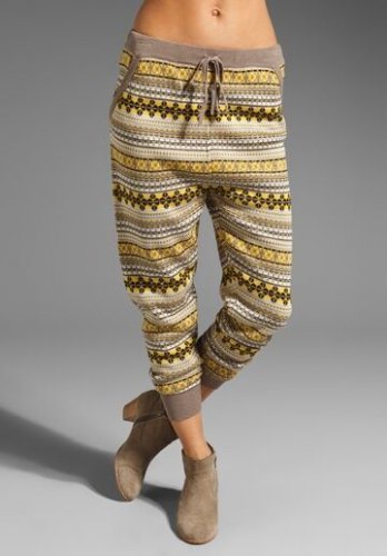6 Shore Road Brown Yellow Fair Isle Viscose Cotton Knit Sweater Slouchy Pants S