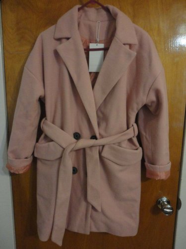 Pastel Pink Cocoon Oversized Double Breasted Woolen Belted Trench Coat S 4 6 8