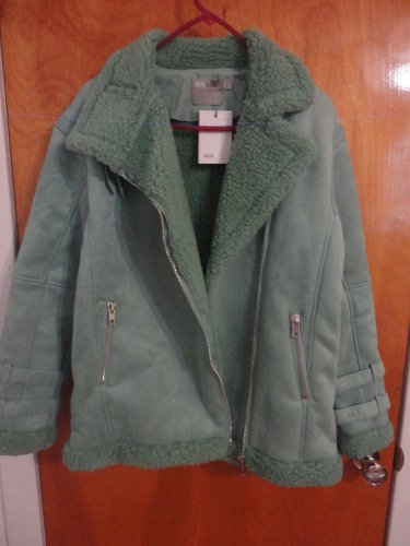 ASOS Faux Suede Shearling Mint Green Oversized Aviator Moto Jacket 4 6