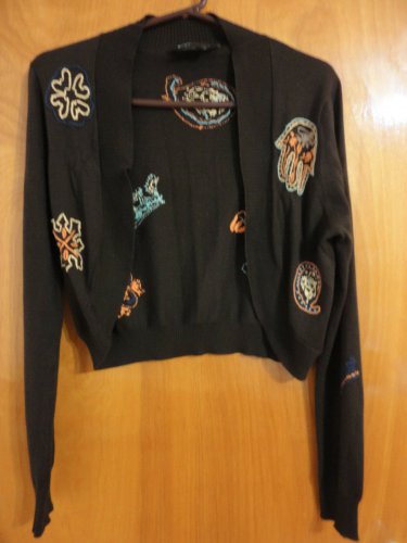 Rare BCBG Spring Jellyfish Crown Embroidered Multicolor Brown Bolero Cardigan