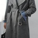 Heather Gray Fuzzy Woolen 3/4 Sleeve Classic Oversized Collar Trench Coat S