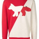 Maison Kitsune Fox Printed ColorBlock Red Gray Sweatshirt S M Women Unisex