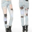 Rare Cheap Monday Floral Striped Polka Dot Patchwork Light Wash Skinny Jeans 24