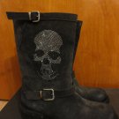 Fruit Italy Skull Studded Buckle Plein Charcoal Gray Suede Boots 39 9 APC