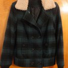 BDG Teal Plaid Sherpa Collar Double Breasted Wool Jacket S