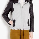 Francis Leon Contrast Black Leather Gray Wool Owens Ann Hooded Bomber Jacket S