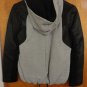 Francis Leon Contrast Black Leather Gray Wool Owens Ann Hooded Bomber Jacket S