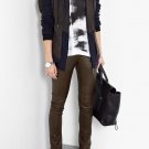 Francis Leon Contrast Brown Pebble Leather Navy Fleece Hooded Jacket 4 6 S