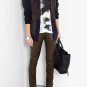 Francis Leon Contrast Brown Pebble Leather Navy Fleece Hooded Jacket 4 6 S