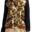 Roseanna France Multi-media Palm Print Denim Knit Sleeve Baseball Jacket 36 4