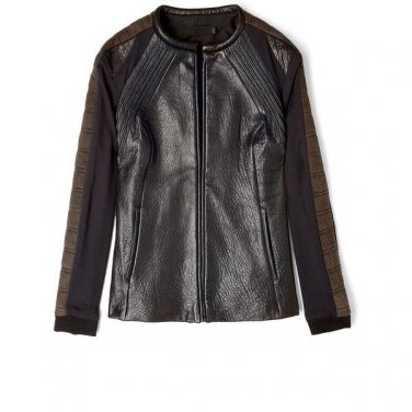 Francis Leon Contrast Pebbled Black Leather Suede Owens Ann Moto Biker Jacket S