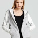 Aqua $178 Colorblock White Leather Heather Gray Fleece Hooded Jacket M