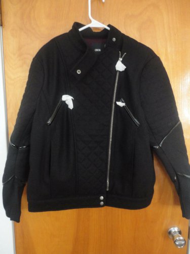 ASOS Oversized Cocoon Contrast Oxblood Black Wool Quilted Biker Moto Jacket 6