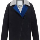 RARE Surface to Air $550 Color Block Navy Blue Gray Wool Moto Jacket M