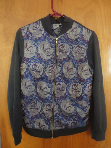 ASOS Summer Spring Oriental Rose Jacquard Blue Gray Slim Bomber Jacket 4