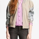 L'AGENCE $1195 Suede Colorblock Silver Sleeve Leather Bomber Jacket M