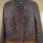 Rachel Roy $1198 Pleated Asymmetrical Brown Moto Leather Jacket M