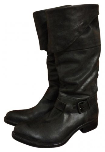 Moma Italy Fold Over Black Leather Buckled Strap Equestrian Riding Boots 8.5 9
