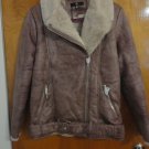 Missguided Distressed Mauve Pink Faux Fur Leather Aviator Biker Moto Jacket 4