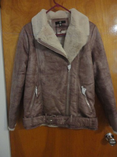 Missguided Distressed Mauve Pink Faux Fur Leather Aviator Biker Moto Jacket 4