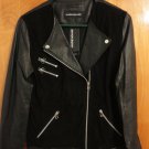 Warehouse $350 Asymmetrical Contrast Black Suede Leather Belted Aviator Jacket S