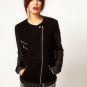 Warehouse $350 Asymmetrical Contrast Black Suede Leather Belted Aviator Jacket S