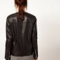 Warehouse $350 Asymmetrical Contrast Black Suede Leather Belted Aviator Jacket S