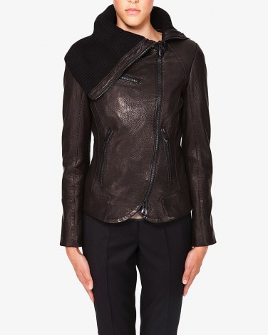Viktor & Rolf $2785 Owen Black Brown Knit Aviator Moto Biker Leather Jacket 2