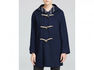 Weekend Max Mara $875 Vicolo Toggle Hooded Navy Striped Double Face Wool Coat