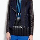 Paul & Joe Sister Black Leather Sleeve Navy Tweed Moto Jacket 6