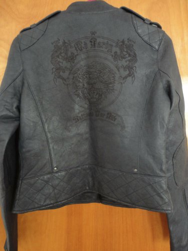 Rare Ed Hardy Tiger Tattoo Quilted Studded Blue Leather Slim Biker Moto Jacket S