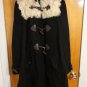 Topshop Curly Shearling Black Wool Duffle Toggle Hooded Swing Coat US 6 UK 10