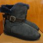 Rare Emu Angel Lo Buckled Strap Indigo Navy Sheepskin Shearling Ankle Boots 8