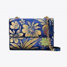 Tory Burch Fleming Cosmic Small Blue Gold Velvet Tassel Convertible Shoulder Bag