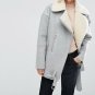 ASOS Gray Wool Faux Shearling Oversize Aviator Moto Jacket 4 6